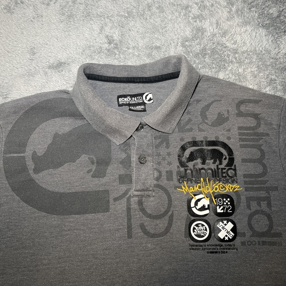 Ecko Unltd Y2K Short Sleeve Men's Grey Polo SZ 2XL Embroidered Street Wear